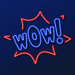 wow neon sign, modern glowing banner design, colorful modern design trends on black background. Vector illustration.