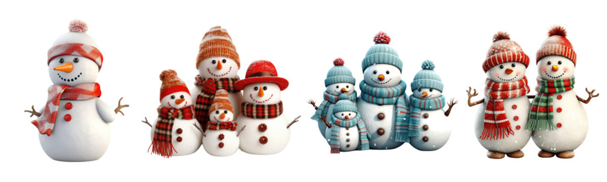 Set of snowman , Christmas and New Year decoration ,isolated transparent background, PNG ,Generative ai