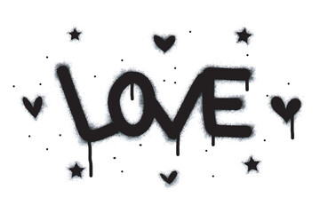 the word love graffiti is sprayed in black on white