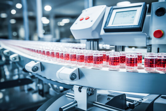 process of pharmaceutical innovation as pills move along the conveyor belt in the cutting-edge factory.