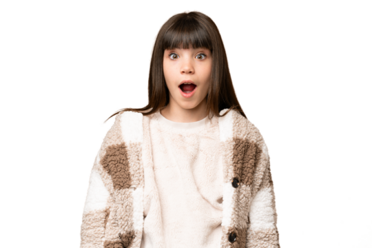 Little girl over isolated green chroma key background with surprise facial expression