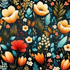 Colorful flowers seamless pattern