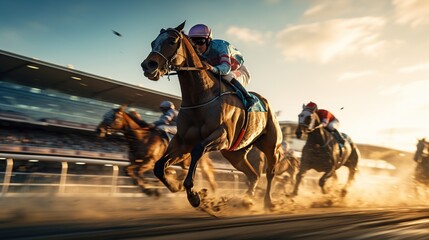 Exciting horse racing competition - obrazy, fototapety, plakaty