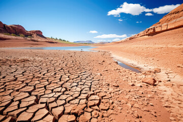 Fototapeta na wymiar Parched Earth: The Striking Landscape of Drought and Its Impact on Nature's Fragile Balance