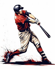 Premium baseball T-Shirt vector design: clean cartoon graphic on white background - baseball player hitting ball, t-shirt design, Generative AI
