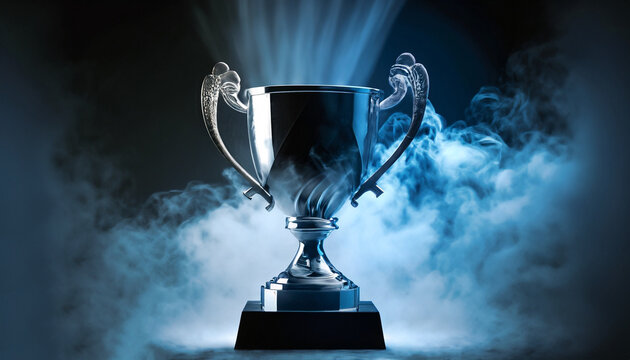 Silver Trophy award competition with smoke in the dark , Blue Tone