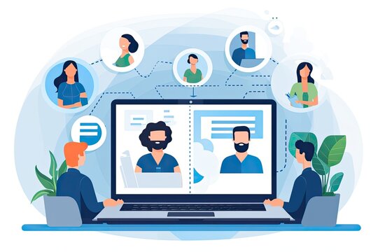 Virtual team meeting with remote employees using video conferencing, working together across different locations - Generative AI