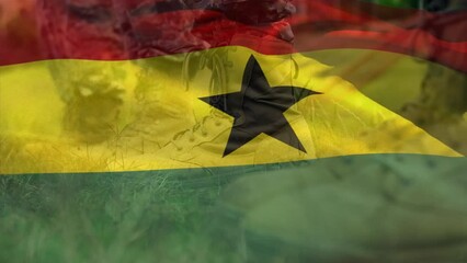 Animation of flag of ghana over male soldiers - Powered by Adobe