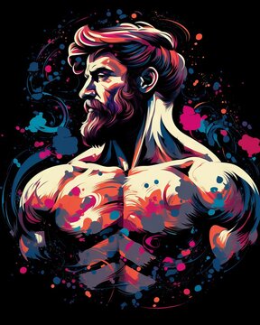 Dynamic Weightlifter Vector Art: Synthwave & Surrealism T-Shirt Design, Generative AI