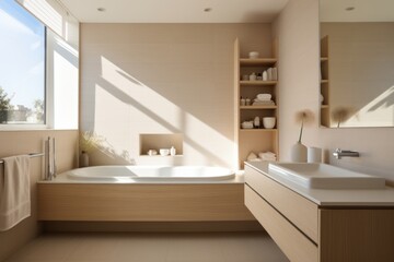 Fototapeta na wymiar Clean And Minimalist Bathroom, Generative AI