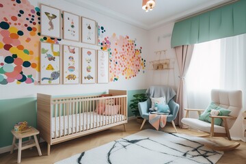 crib in cozy baby room, surrounded by colorful and playful decor. Generative AI
