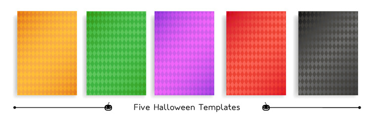 Fototapeta premium Five Halloween vertical templates, single rhombus patterns in traditional Halloween colors, group of vector square backgrounds.