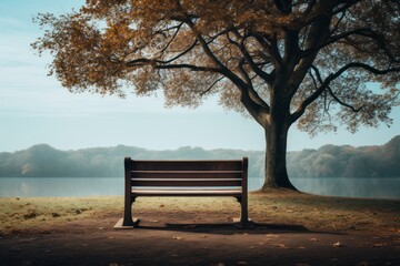 Minimalist Solitary Bench In a Park, Generative AI