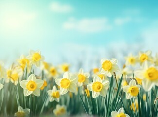 Fototapeta premium Daffodils and bright green grass background
