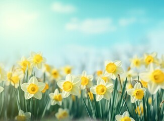 Daffodils and bright green grass background