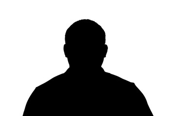 Silhouette of hidden male person isolated on white background
