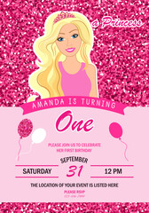 Invitation to the girl's birthday party. Template for baby shower invitation. It is a girl. quinceanera