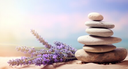 Fototapeta na wymiar Lavender flowers and stones