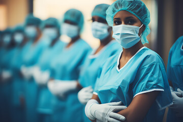 A group of surgens students in blue cloth for surgery waiting for operation ai generated art 