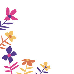 beauty orange and purple flowers illustration border