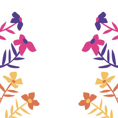beauty orange and purple flowers illustration border frame