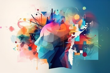 illustration of explosion of colours in human head