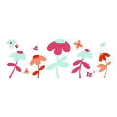 illustration of colorful flowers illustration as bottom corner or footer border frame