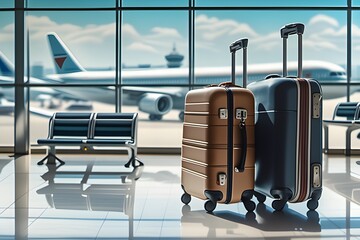 Gateway to Adventure: Suitcase in Airport Terminal. Generative AI