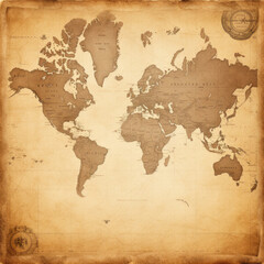 Fototapeta na wymiar A Vintage World Map: Text Space and Marine Navigation on Old Paper Background
