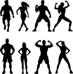 Set of silhouettes of work out people, Poses, vector