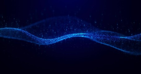 Abstract glowing digital cyber wave made of particles and dots moves on a blue background, big data visualization, futuristic and technological, 3D, 4K, seamless loop. - Powered by Adobe