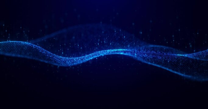 Abstract glowing digital cyber wave made of particles and dots moves on a blue background, big data visualization, futuristic and technological, 3D, 4K, seamless loop. - Powered by Adobe