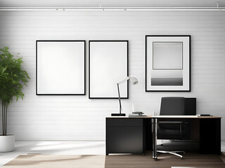 Blank poster mock-up with black frame on the wall in living room interior Ai generated