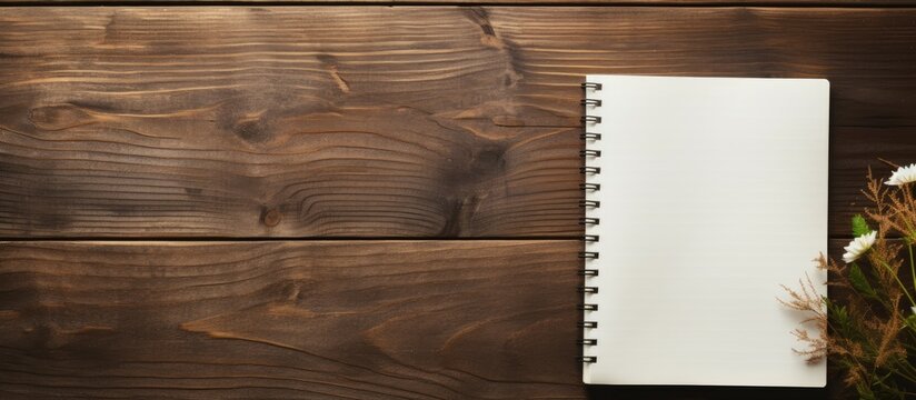 A high-quality photograph of a vintage paper, an old notepad placed on a wooden background, provides