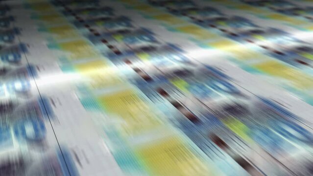 Kuwait Dinar money sheet printing. KWD banknotes loop print. Seamless and looped background concept of finance, economy crisis, inflation and business.