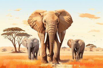Fototapeta na wymiar Family elephant in Africa