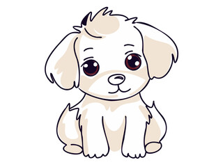 Happy white dog sits. Flat vector illustration