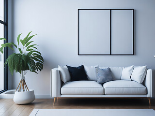 Mockup poster in modern living room interior background