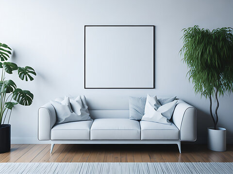 Mockup poster in modern living room interior background