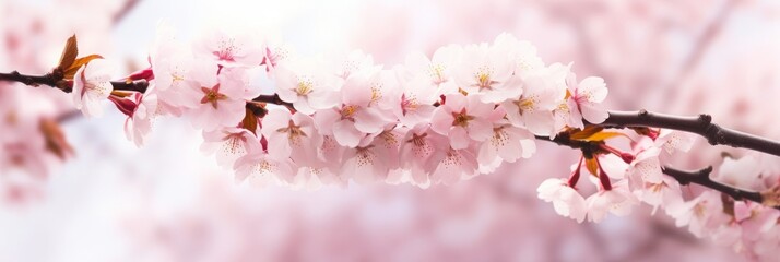 Spring Cherry blossoms in full bloom. Title header dimension image, Generative AI