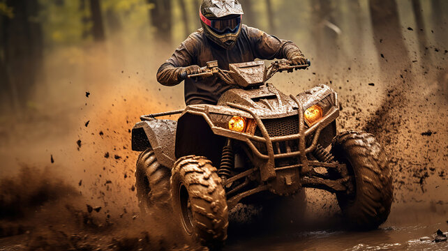 Person on an ATV riding through muddy terrain