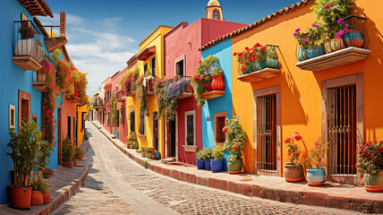 Vibrant street in the town of Santa Fe, Peru