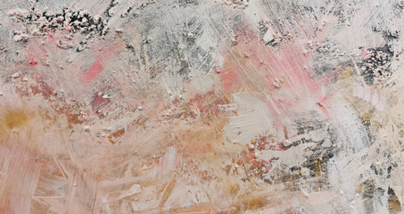 Tło malowane pędzlem, w kolorach szarym, białym, beżowym, różowym z odrobiną faktury z grubego piasku - obrazy, fototapety, plakaty