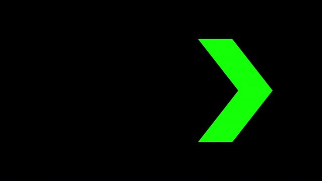 Animated arrow pointer, flashing forward and backwards (right and left). Three variants available. Green shape on a black background.