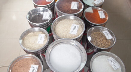 Ground pepper and spices in supermarket.