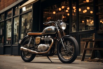 Vintage Cafe Racer Parked In an Urban Area, Generative AI