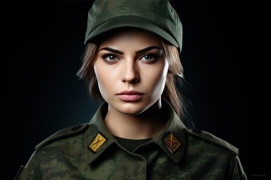 Woman Soldier in military uniform Ukrainian army. AI generated