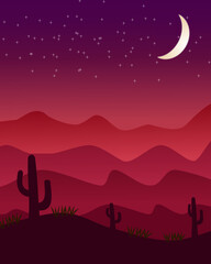 Desert Night View silhouette background with wild cactus