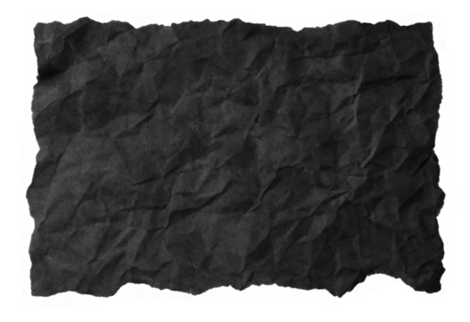 crumpled and torn black paper sheet isolated