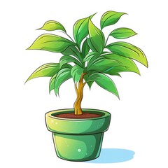 Cartoon illustration of potted green houseplant on white background.